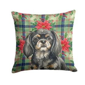 Black and Tan Tibetan Spaniel Christmas PoinsettIas Throw Pillow Decorative Indoor Outdoor Accent Cushion for Couch, Bed or Patio, 14Hx14W (Option: Default)