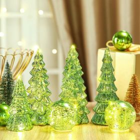 6 Pcs Mercury Glass Christmas Tree for Tabletop Light up Figurine Christmas Tree Mercury Cracked Glass Globe with Light for Xmas Decor Home Party (Option: Lime Green)