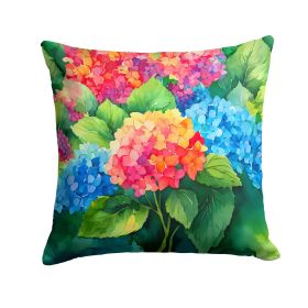 Hydrangeas in Watercolor Throw Pillow Machine Washable, Indoor Outdoor Decorative Pillow for Couch, Bed or Patio, 18Hx18W (Default: Default)