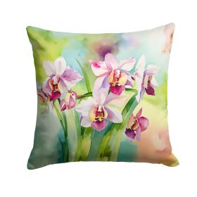 Orchids in Watercolor Throw Pillow Machine Washable, Indoor Outdoor Decorative Pillow for Couch, Bed or Patio, 18Hx18W (Default: Default)