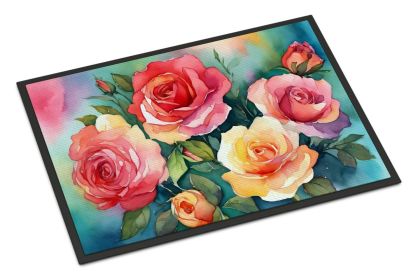NEW Oklahoma Roses in Watercolor Doormat Front Door Mat Indoor Outdoor Rugs for Entryway, Non Slip Washable Low Pile, 18H X 27W (Default: Default)