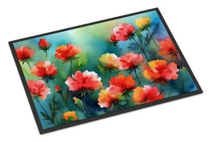 NEW Ohio Scarlet Carnations in Watercolor Doormat Front Door Mat Indoor Outdoor Rugs for Entryway, Non Slip Washable Low Pile, 18H X 27W (Default: Default)