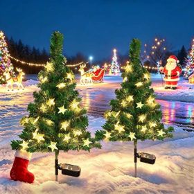 2-Pack Solar Christmas Tree Garden Stake Lights, Waterproof Outdoor Christmas Decorations With 40 LED For Pathway Yard Front Porch Grave Decor (Option: Warm White)