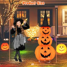 5 Feet Lighted Stacked Pumpkins Halloween Decoration With Witch Hat (Option: Orange)
