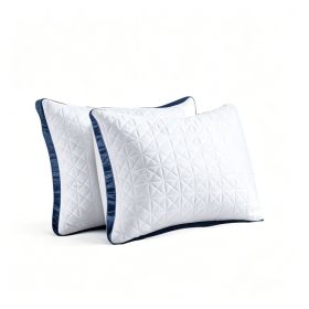 2-Pack Luxury Bed Pillows - Breathable Down Alternative Gusseted Supportive Pillows With White & Navy Blue Elegant Pattern, Soft Fiber Fill For E (Option: 2pc Queen 18x 28in)