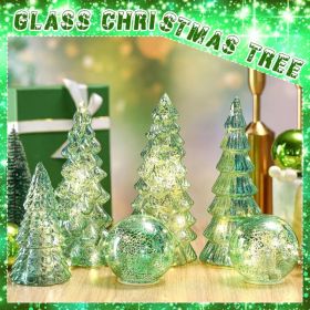 6 Pcs Mercury Glass Christmas Tree for Tabletop Light up Figurine Christmas Tree Mercury Cracked Glass Globe with Light for Xmas Decor Home Party (Option: Sage Green)