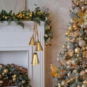 3PCS Christmas Brass Bells, Rustic Vintage Hanging Bells, Antique-Style Holiday Decorations For Door, Porch, Wreath & Mantel (Option: Golden)