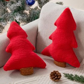 Christmas Pillows Set Of 2 Red Christmas Tree Shaped Soft Plush Christmas Decor Pillow For Party Xmas Winter Holiday Home Sofa Cushion Cases (Option: RED)