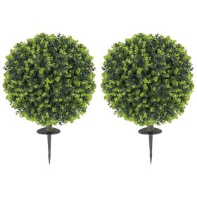 2 Pack 1.3ft Artificial Ball Eucalyptus Topiary With Ground Stake, UV Resistant Faux Greenery For Indoor Outdoor (Option: GREEN)