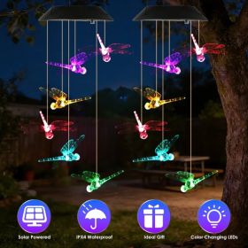 1Pc / 2Pcs Options -- Solar Dragonfly Wind Chimes 7 Color Changing Wind Chimes for Outside IPX4 Waterproof Outdoor Garden Yard Decor Spring Summe (Option: 2PCS)